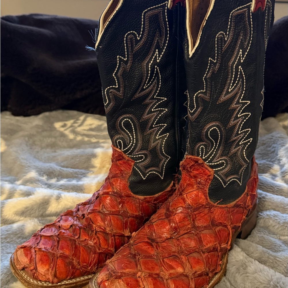 Boulet Women’s Pirarucu Cowboy Boots with Black Embroidered Shaft
